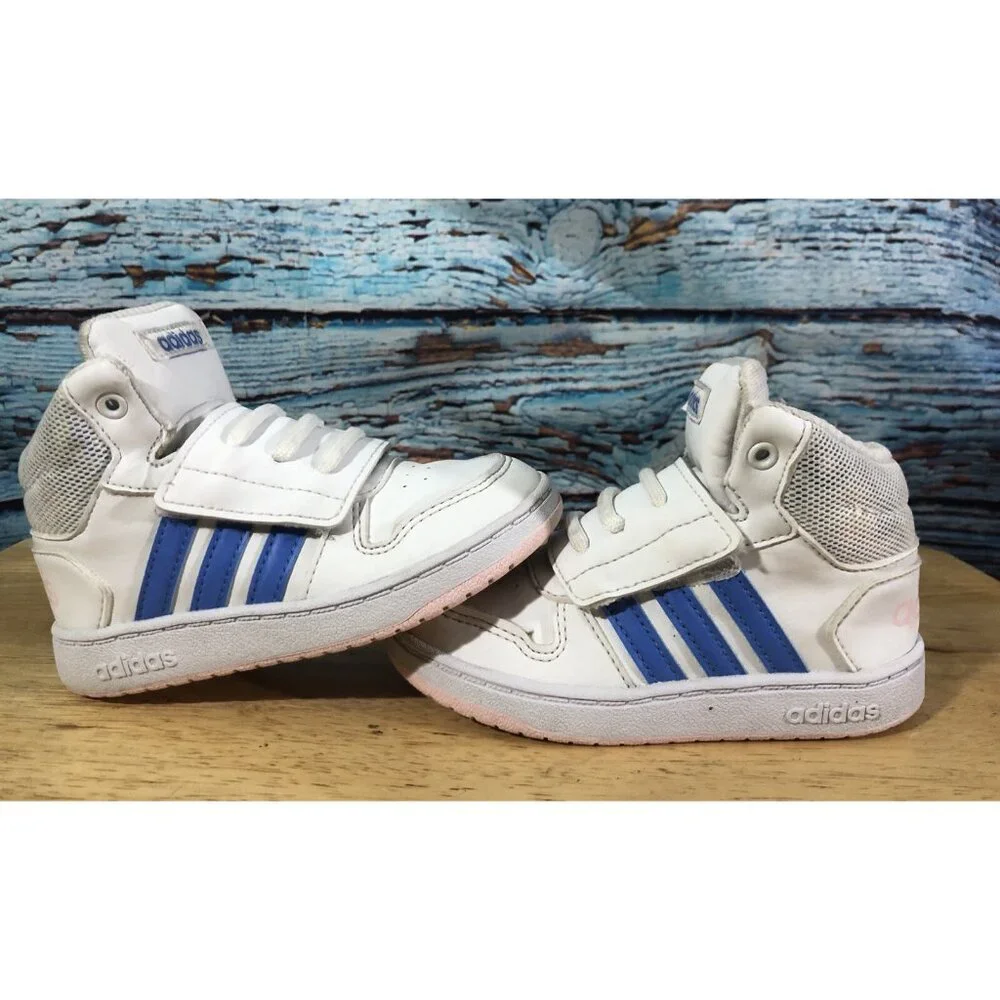 ADIDAS Shoes Hoops‎ White Blue And Pink High Top Girls Size 8